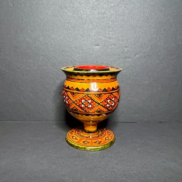 VTG Hand Painted Wooden Decorative Folk Art Geometric Pattern Egg Holder Stand - Picture 2 of 6